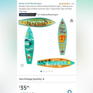 Home Decor Metal Surfboard Beach Signs